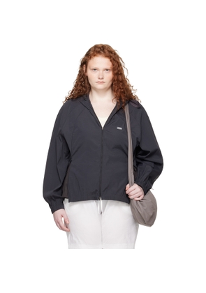 AMOMENTO Black Nylon Raglan Hooded Jacket