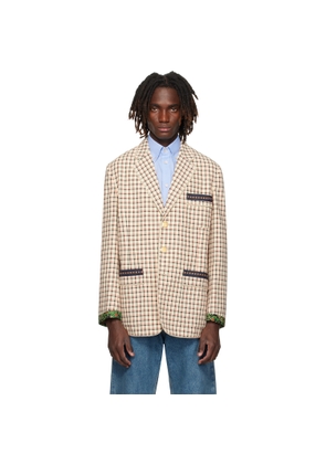Valentino Beige Check Pattern Single-Breasted Cotton Blazer