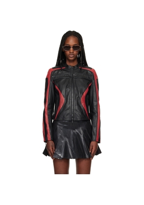 Diesel Black & Red L-Ovable Leather Jacket