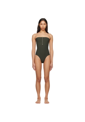 TOTEME Green Ribbed Strapless Swimsuit