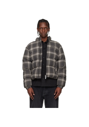 Off-White Gray Spray Arrow Check Flannel Down Jacket