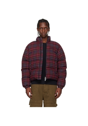 Off-White Burgundy Spray Arrow Check Flannel Down Jacket