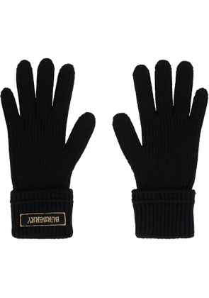 Burberry Black Logo Patch Wool Gloves