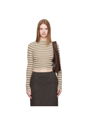 AURALEE Beige Shetland Wool Cashmere Rib Knit Boat-Neck Sweater
