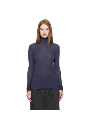 AURALEE Navy Super High Gauge Sheer Rib Turtleneck