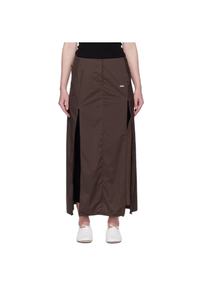 AMOMENTO Brown Side Vent Long Maxi Skirt