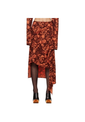 Jade Cropper Burgundy & Orange Asymmetric Midi Skirt