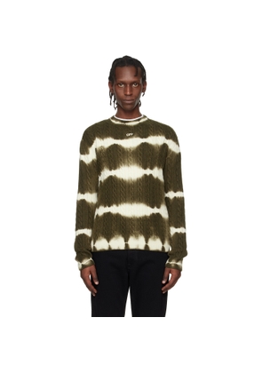 Off-White Khaki & White Off Stamp Cable Knit Crewneck Sweater