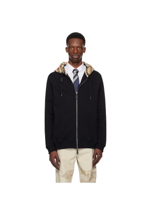 Burberry Black Check Hood Cotton Zip Hoodie