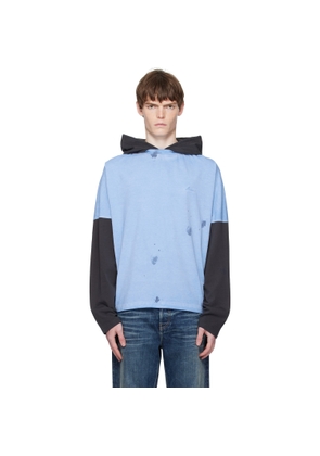 We11done Blue Painted Long-Sleeved Hoodie