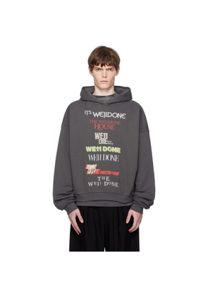 We11done Gray Multi Logo Print Hoodie