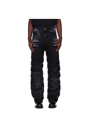We11done Black Textured Fold Jeans