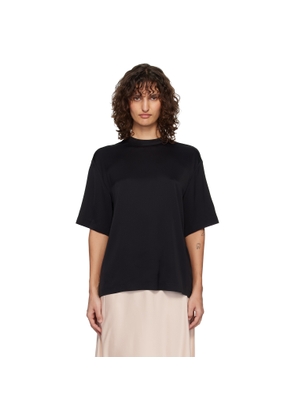 LISA YANG Black Silk Oversized Round Neck T-shirt