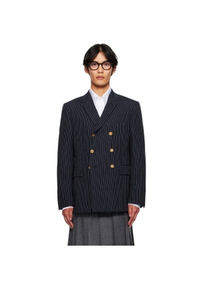 Thom Browne Navy Pinstripe High Twist Wool Sportcoat Blazer