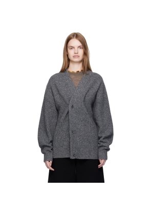 UMARMUNG Gray Knit Donegal Wool Oversized Cardigan