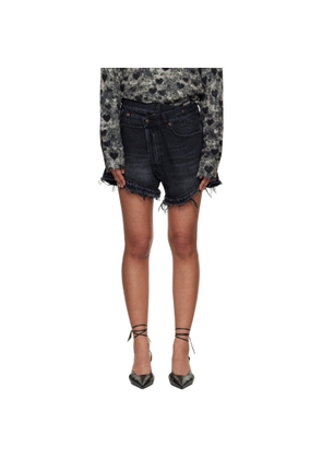 R13 Black Crossover Denim Shorts