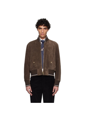 Thom Browne Brown Knit Rib Blouson Suede Jacket