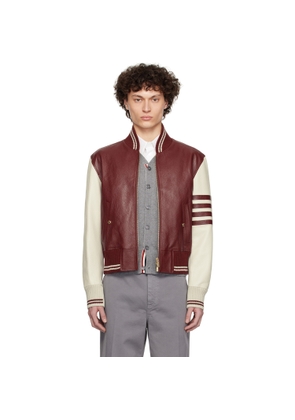 Thom Browne Burgundy & Off-White Classic 4-Bar Leather Bomber Jacket