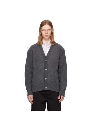 Thom Browne Gray Wool Fleece Oversized V Neck Cardigan