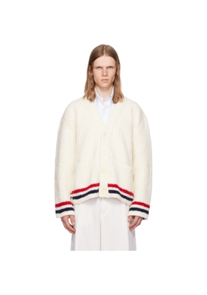 Thom Browne White Chunky Rib Stitch V Neck Cardigan