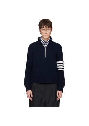 Thom Browne Navy Merino Wool 4-Bar Funnel Neck Sweater
