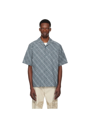 Burberry Navy Relaxed Fit Check Cotton Shirt