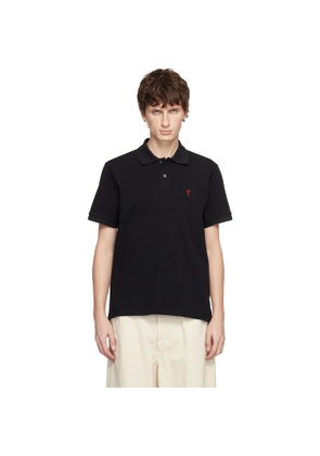 AMI Paris Black Cotton Ami de Coeur Polo