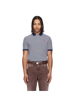 Polo Ralph Lauren Navy & White Classic Fit Striped Mesh Polo