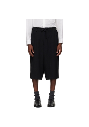 YOHJI YAMAMOTO Black Wool Gabardine Gather Shorts