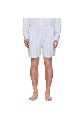 Tekla White & Blue Poplin Pyjama Shorts