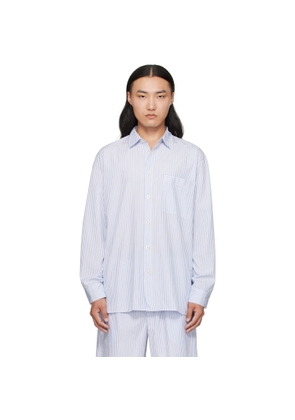 Tekla White & Blue Poplin Long-Sleeved Pyjama Shirt