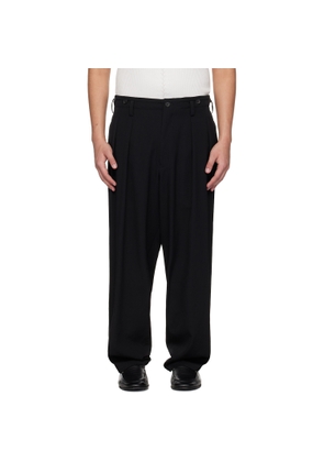 YOHJI YAMAMOTO Black Wool Gaberdine 2 Tucks Suspender Trousers