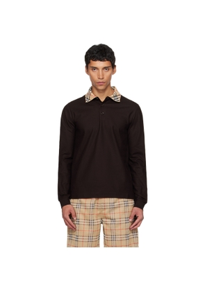 Burberry Brown Long Sleeve Check Collar Cotton Polo