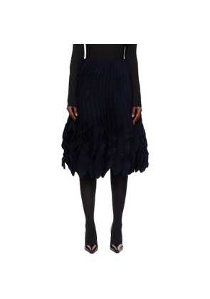 ALAÏA Navy Tweed Knit Frills Midi Skirt