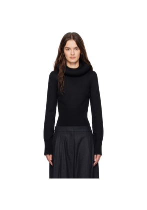 ALAÏA Black Sculptural Hood Ribbed Knit Turtleneck