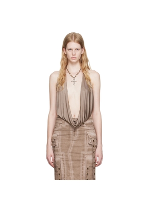 Blumarine Brown Plunging Bodysuit