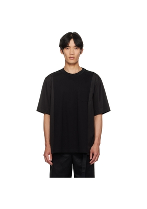 sacai Black Poplin & Cotton Jersey T-shirt