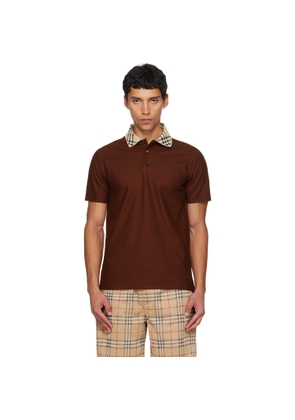 Burberry Burgundy Check Collar Cotton Polo