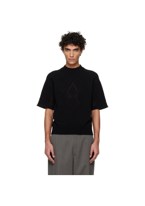 Jil Sander Black Pointelle Short Sleeve Sweater