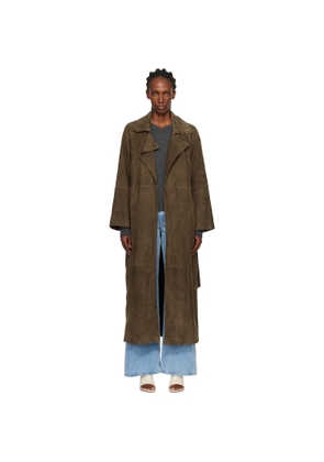 Nour Hammour Green Althea Belted Suede Coat