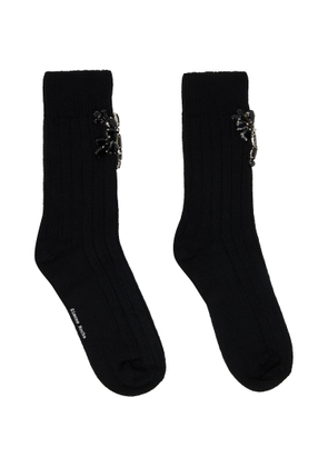 Simone Rocha Black Embellished Rose Ankle Socks