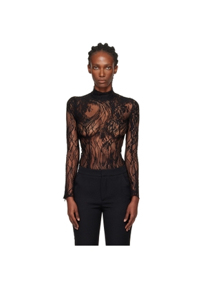 BALMAIN Black Long-Sleeved Lace Bodysuit