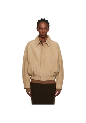 Nour Hammour Beige Dalma Relaxed Nubuck Suede Jacket
