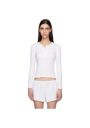 LESET White Pointelle Long Sleeve Henley