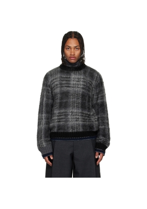 sacai Gray Plaid Mohair Knit Sweater