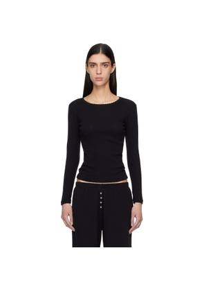 LESET Black Pointelle Slim Fit Long Sleeve T-shirt