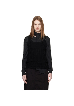 Y's Black Solid Knit Arranged Strap Tank Top