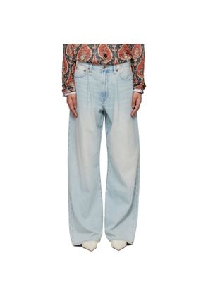 R13 Blue Wide Leg Damon Pleated Jeans
