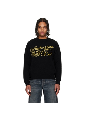 Andersson Bell Black Cashmere Rose Crew-Neck Sweater