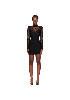 BALMAIN Black Leopard Pattern Lace Minidress